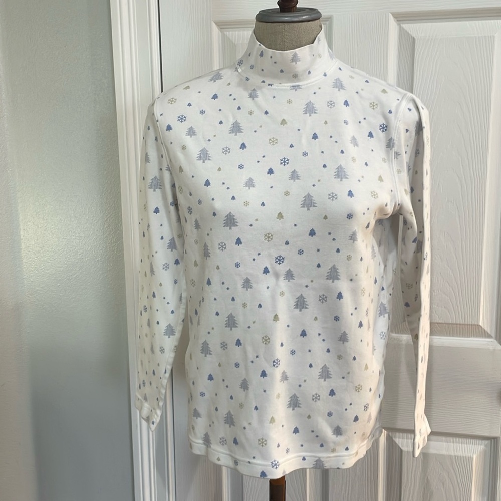 Croft & Barrow white pullover 100% cotton Christmas tree snowflake holiday top S